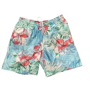 St. John's Bay Men's Hawaiian Blue/green Floral Swim Trunk/Board Shorts Size M‎